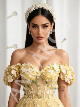 Shop 2026 ANNAKOO Off The Shoulder Yellow Lace Floral A Line Prom Dress Under 269