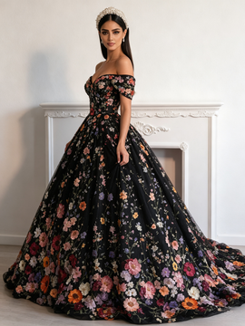 Shop 2026 ANNAKOO Black Off The Shoulder Floral Lace A Line Prom Dress Under 298