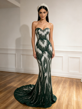 Shop 2026 ANNAKOO Green Crystal Pearl Beading Trumpet Mermaid Sweetheart Prom Dress Under 298
