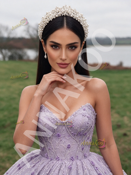 Shop 2026 ANNAKOO Purple Sweetheart Ball Gown Floral Lace Tulle Prom Dress Under 398