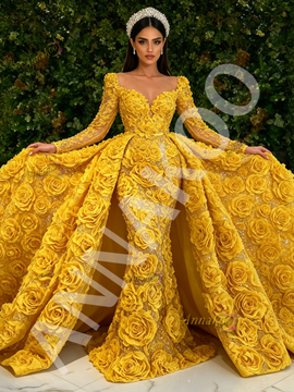 Shop 2026 ANNAKOO Yellow V Neck Trumpet Mermaid Detachable Train Rose Beading Prom Dress Under 498