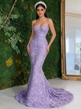 Shop 2026 ANNAKOO Lavender Sweetheart Floral Rose Trumpet Mermaid Tulle Prom Dress under 298