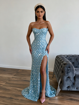 Shop 2026 ANNAKOO Blue Sequin Beading Sequin Sheath Column Prom Dress With Slit Under 298