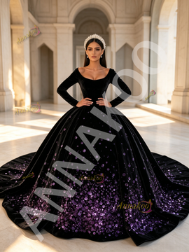 Shop 2026 ANNAKOO Ball Gown Purple Velvet Sequin Long Sleeve Scoop Prom Dress Under 339