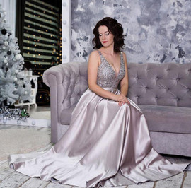 Beading Deep V-Neck Silver Floor-Length Prom Dress