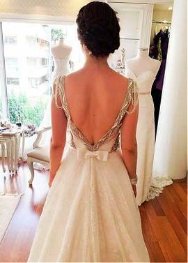 Lace Sweetheart Neckline A-line Wedding Dress With  Bowknot