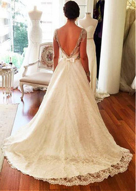 Lace Sweetheart Neckline A-line Wedding Dress With  Bowknot