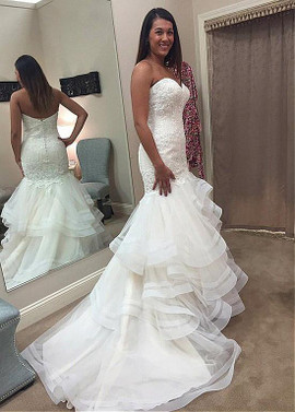 Mermaid Tulle Sweetheart Neckline Wedding Dress With Lace Appliques