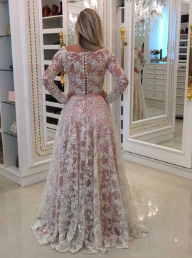  Lace Appliques Sleeves Off-the-Shoulder White Tulle Prom Dress