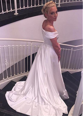 Sample Satin Off-the-shoulder Long Wedding Dress