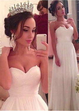 Chiffon Sweetheart Pleats Natural Waistline A-line Wedding Dress