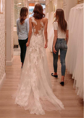 See Through Lace Jewel Neckline See-through A-line Wedding Dress