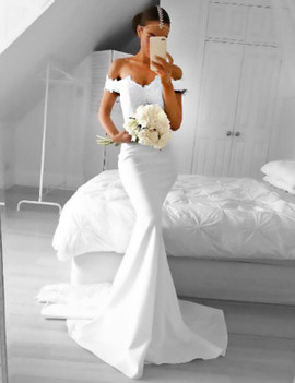 Mermaid Off-the-Shoulder Lace White Prom Dress 