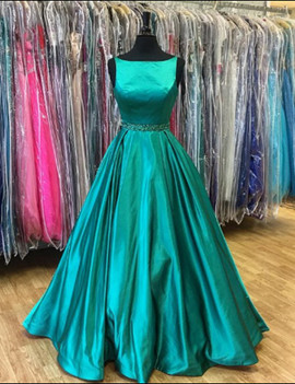 A-Line Beading Long Pleated Turquoise Green Prom Dress 