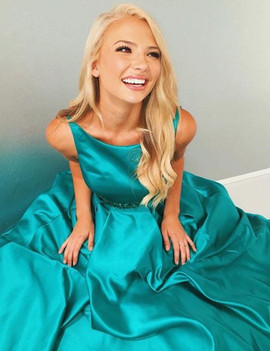A-Line Beading Long Pleated Turquoise Green Prom Dress 