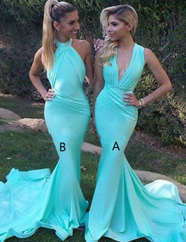 Mermaid Deep V-Neck Ruched Long Mint Prom Dress 