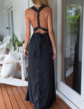 A-Line Halter Keyhole Navy Blue Chiffon Prom Dress