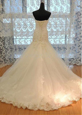 3D Flowers Lace Up Sweetheart Neckline Mermaid Wedding Dress 