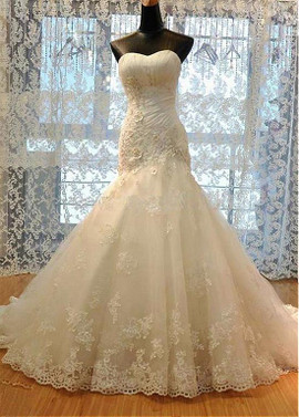3D Flowers Lace Up Sweetheart Neckline Mermaid Wedding Dress 