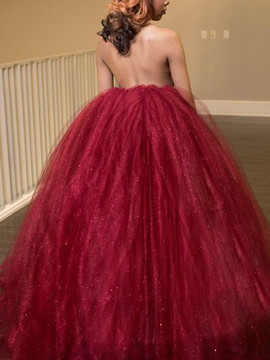 Ball-Gown Halter Floor-Length Burgundy Tulle Pageant Prom Dress