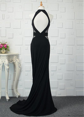Black Sexy Tulle & Spandex Halter  Sheath/Column Prom Dress