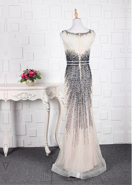  Tulle Scoop Long Beadings Sheath/Column Prom Dress