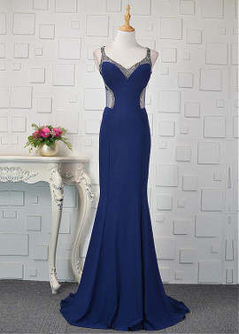 Beadings Tulle & Spandex V-neck Neckline Mermaid Prom Dress