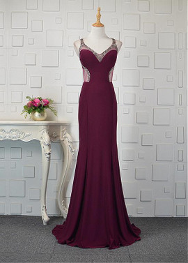 Beadings Tulle & Spandex V-neck Neckline Mermaid Prom Dress