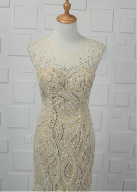 Beadings Gold Sparkle Tulle High Collar Sheath/Column Prom Dress