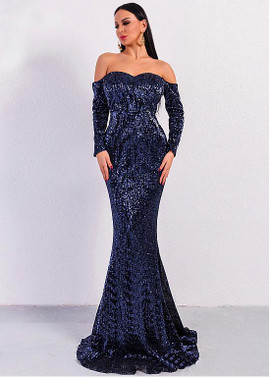 Sequin Off-the-shoulder Long Sleeves Mermaid Evening Dress