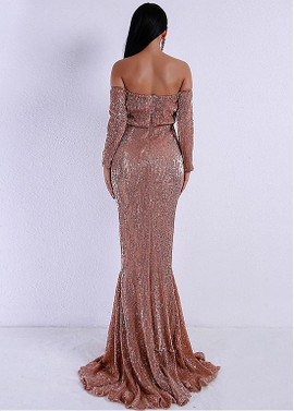 Sequin Off-the-shoulder Long Sleeves Mermaid Evening Dress