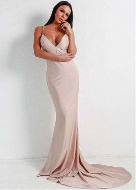 Backless Spaghetti Straps Champagne Mermaid Prom Dress