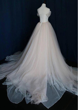 Simple  A-line Tulle Off-the-shoulder Wedding Dress With Belt