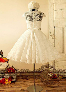 Tulle Jewel Neckline Knee-length A Wedding Dress With Belt