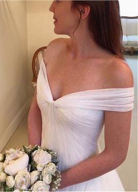 Tulle Off-the-shoulder Elegant A-line Wedding Dresses With Pleats