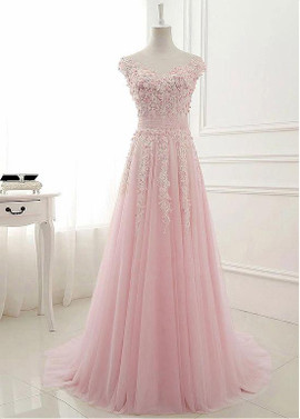 Pink 3D Flowers Jewel Neckline A-line Wedding Dress