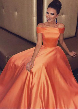 Satin Off-the-shoulder Orange Long A-line Evening Dress