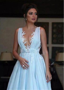 Tulle V-neck Neckline Floor-length A-line Prom Dress