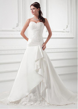  Dropped Waistline A-line  Satin Sweetheart  Wedding Dress 