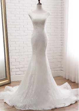 Lace Appliques Bateau Neckline Mermaid Wedding Dress