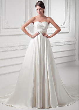  Beading Waist Satin Sweetheart  A-line Wedding Dress