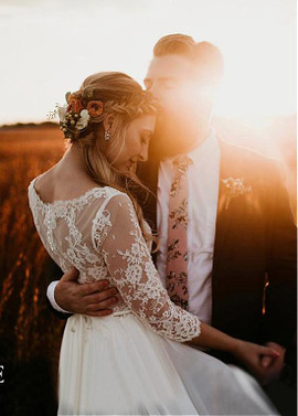 Long Sleeve Bateau See-through Bodice A-line Wedding Dress