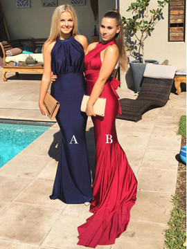 Sexy Mismatched Jersey Mermaid Formal Party Prom Dress