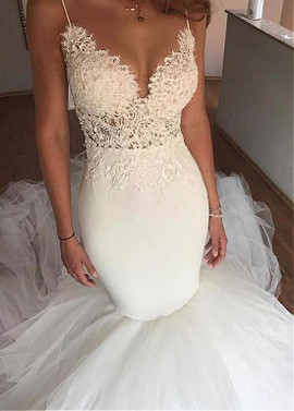 Sexy Satin Spaghetti Straps Backless  Mermaid Wedding Dress