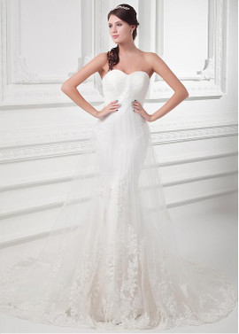 Simple Tulle Sweetheart  A-line Wedding Dress With Beaded