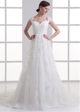 Beading Tulle Sweetheart Simple A-line Wedding Dress