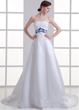 Cheap Satin Strapless Beading A-line Wedding Dress