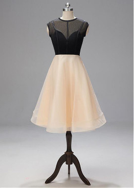 Black Organza & Tulle Jewel A-line Homecoming Dresses