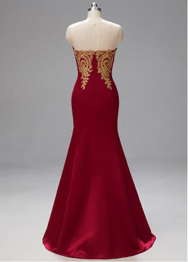 Burgundy Lace & Satin Jewel  Floor-length Mermaid Prom Dress