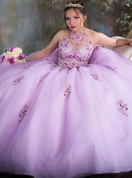 Appliques Ball Gown Jewel Pink Tulle Quinceanera Dress